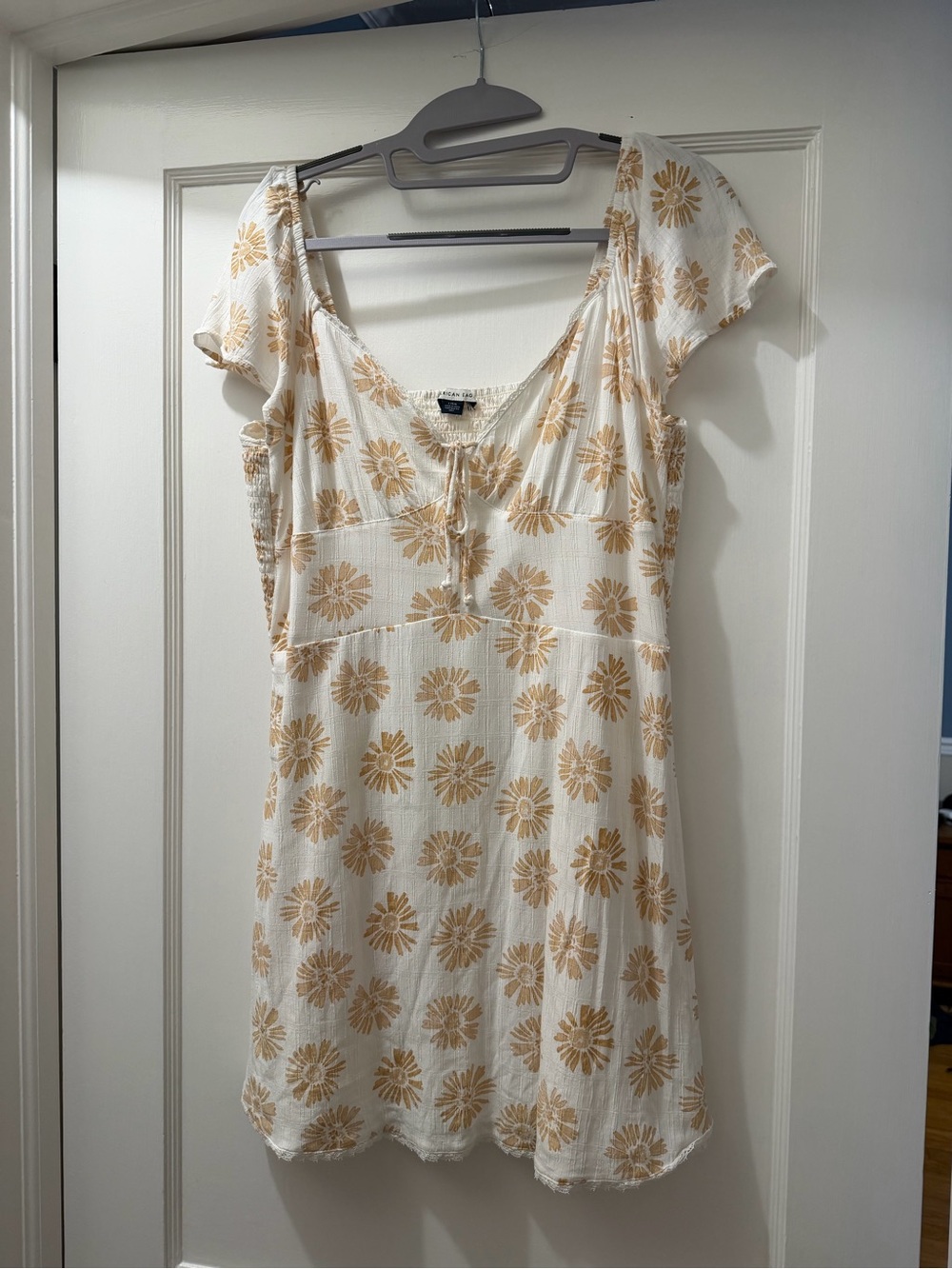 American Eagle Outfitters Cream Mini Dress with Yellow Floral Print